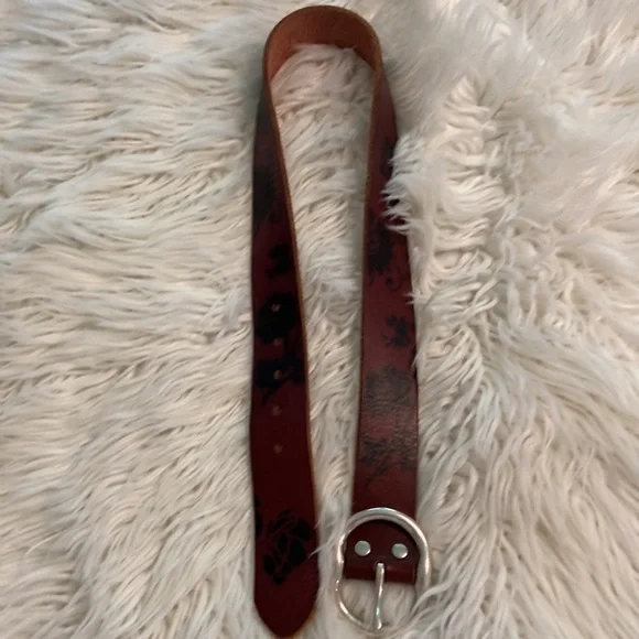 Lucky Brand Brown &Black Leather Belt with Distressed Finish and silver buckle - Picture 12 of 12
